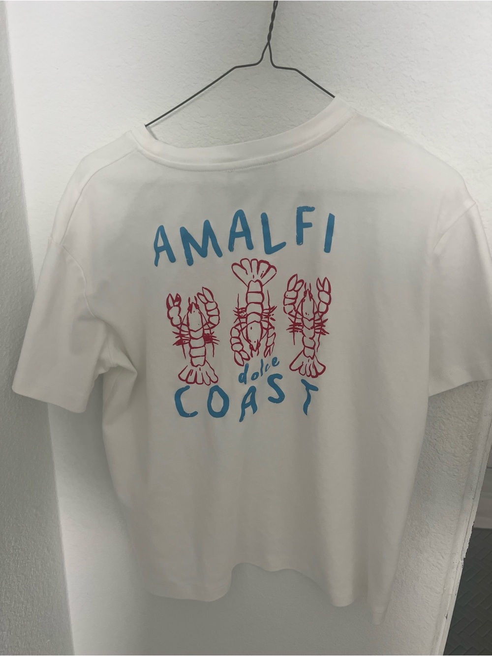 Amalfi Coast Graphic Tee - White with Blue & Red Print